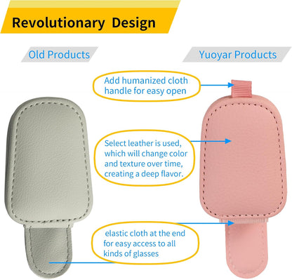 Sunglass Holder for Car, Magnetic Leather Sunglasses Holder and Ticket Card Clip, Car Visor Accessories, 2 Packs (Pink)