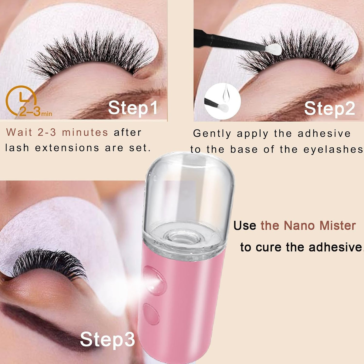 Nano Facial Mister, Nano Mister for Eyelash Extensions Face Daily Care Pink