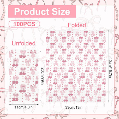 100PCS Pink Bow Napkins Disposable Hand Towels for Bathroom 3 Ply Decorative Bow and Cherry Paper Napkins Pink Coquette Party Guest Napkins for Birthday Bachelorette Bridal Wedding Party