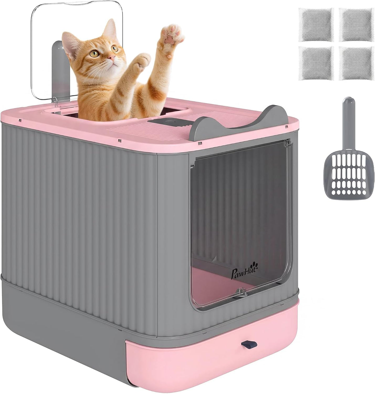 Cat Litter Box with Lid Enclosed Litter Box for Medium Cats Pink