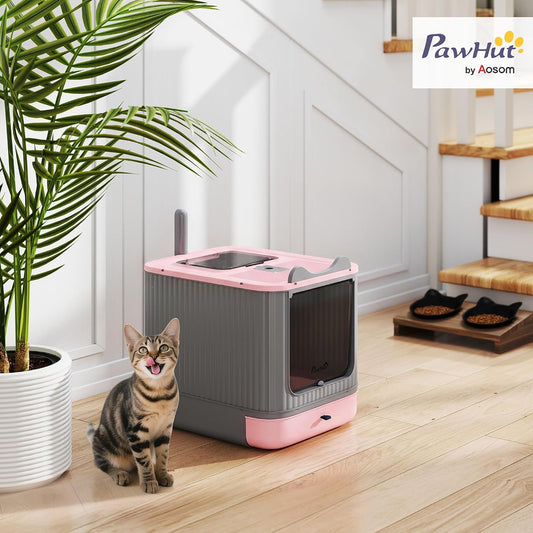 Cat Litter Box with Lid Enclosed Litter Box for Medium Cats Pink