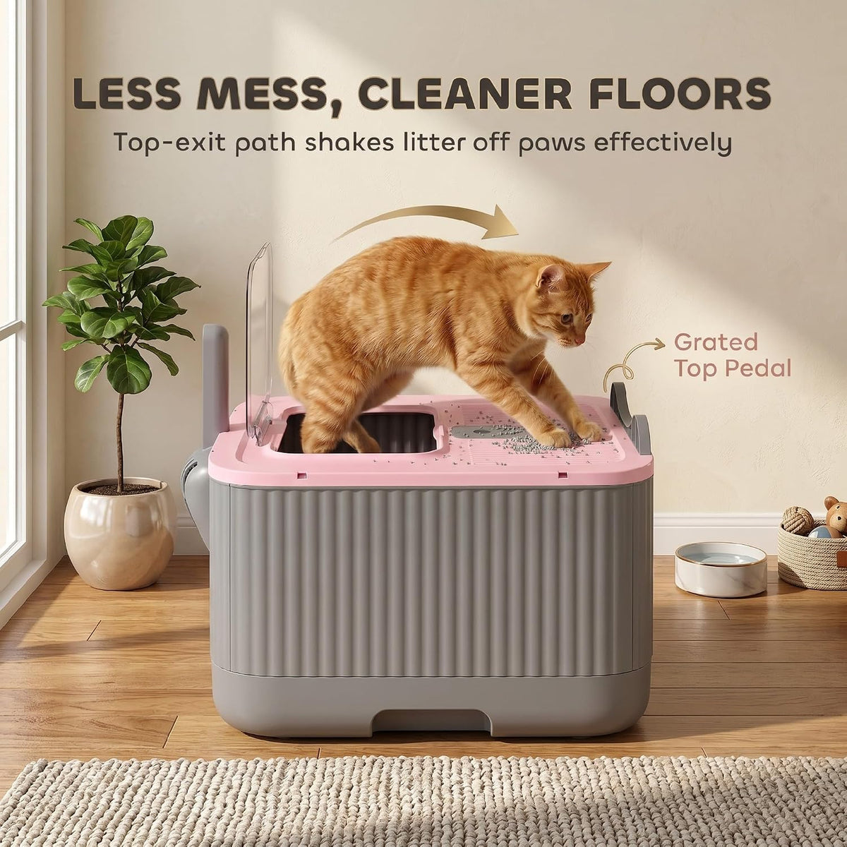 Cat Litter Box with Lid Enclosed Litter Box for Medium Cats Pink