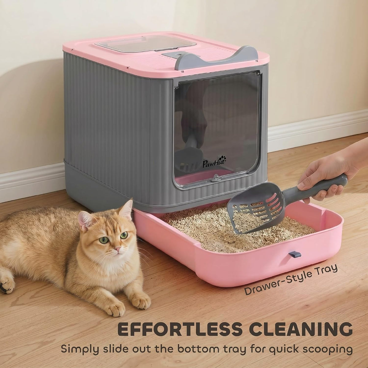 Cat Litter Box with Lid Enclosed Litter Box for Medium Cats Pink