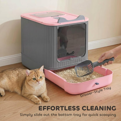 Cat Litter Box with Lid Enclosed Litter Box for Medium Cats Pink