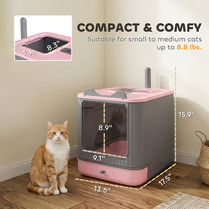 Cat Litter Box with Lid Enclosed Litter Box for Medium Cats Pink