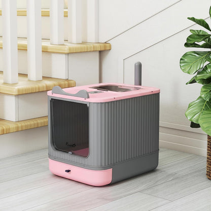 Cat Litter Box with Lid Enclosed Litter Box for Medium Cats Pink