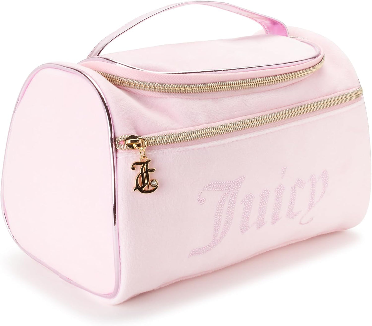 Pink Makeup Bag, Velour Hanging Duffel Rhinestones