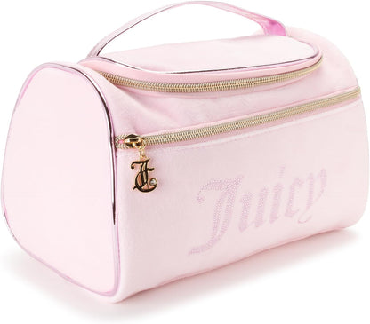Pink Makeup Bag, Velour Hanging Duffel Rhinestones