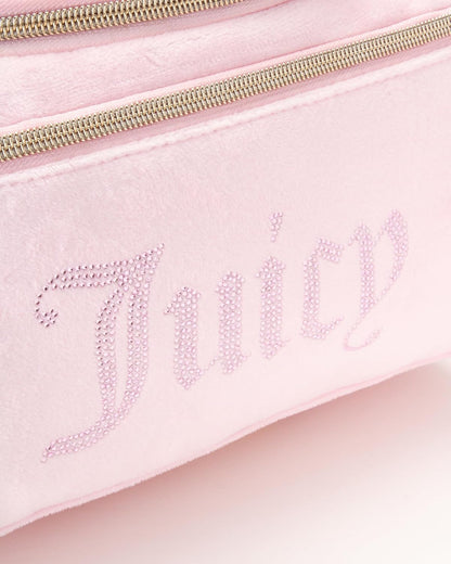 Pink Makeup Bag, Velour Hanging Duffel Rhinestones