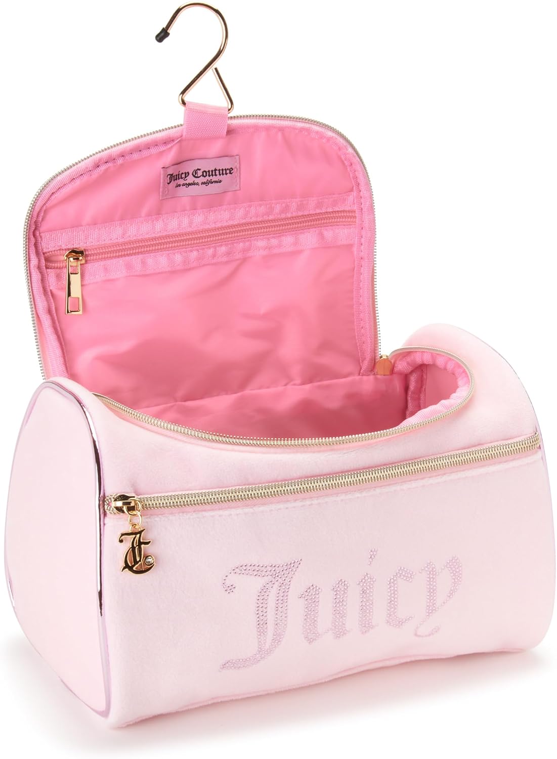 Pink Makeup Bag, Velour Hanging Duffel Rhinestones