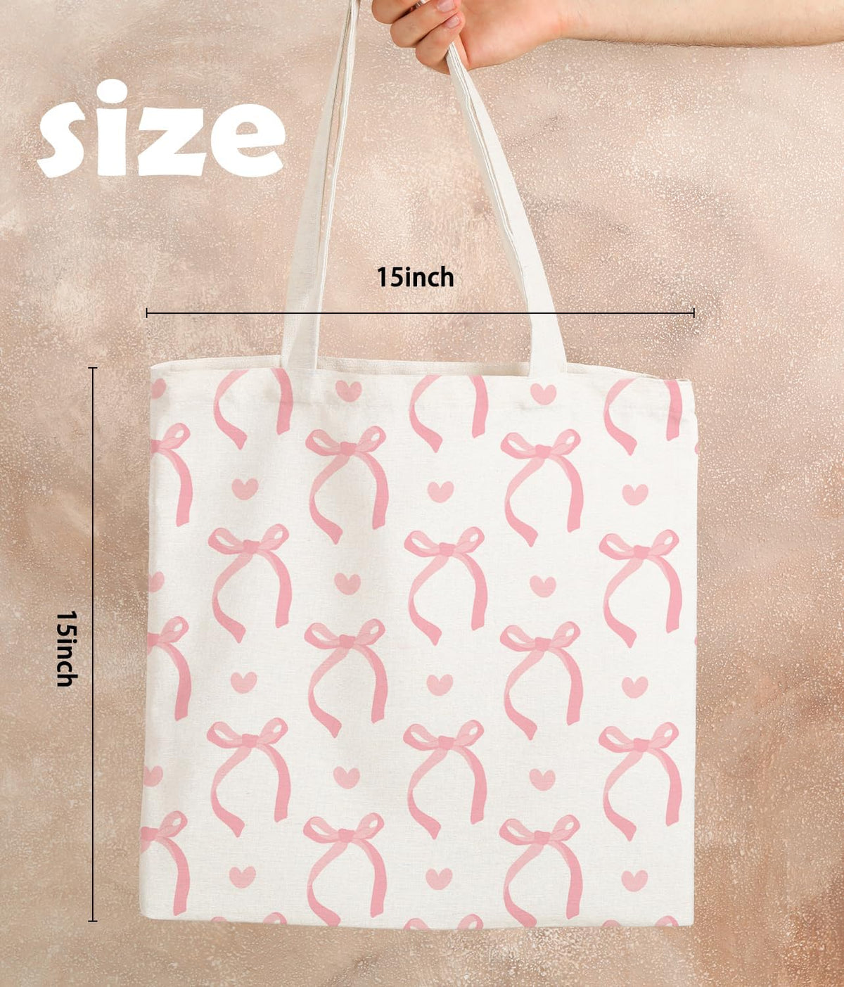 Coquette Pink Bow Preppy Canvas Library Tote Bag Gifts for Women Teen Girls，Canvas Bags With Handles