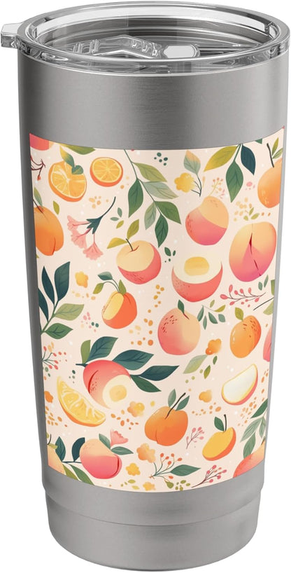 Vintage Pattern Art Peach Fruit Stainless Steel Insulated Tumbler
