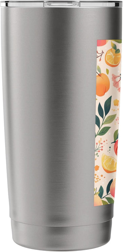 Vintage Pattern Art Peach Fruit Stainless Steel Insulated Tumbler