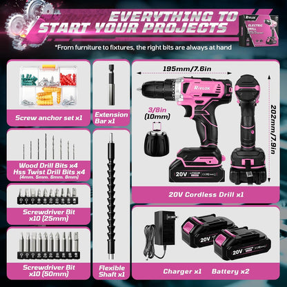 20V Cordless Drill Set,Electric Power Drill Cordless,Power Drill Drivers