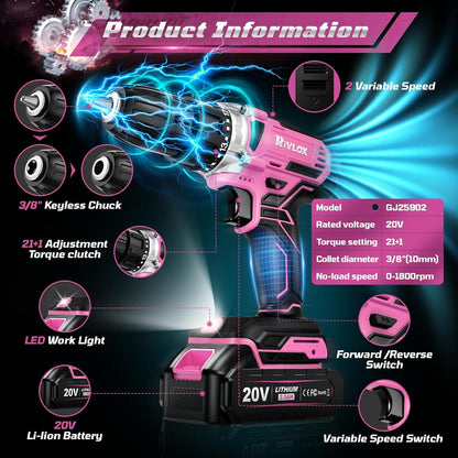 20V Cordless Drill Set,Electric Power Drill Cordless,Power Drill Drivers