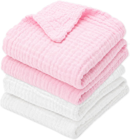 Muslin Baby Blanket 6-Layer 43"x43", 2-Pack(White & Pink)