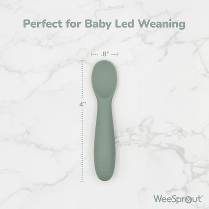 Baby Spoons for Self Feeding 6 Months +, Soft & Durable Silicone Utensils for Sensitive Gums & Teeth, Easy Grip Handles & Shorter Length for Little Hands, 3 Pack + Carrying Case