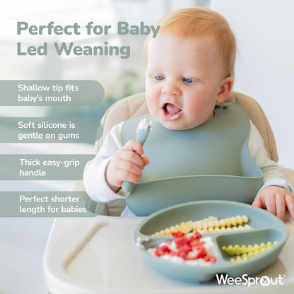 Baby Spoons for Self Feeding 6 Months +, Soft & Durable Silicone Utensils for Sensitive Gums & Teeth, Easy Grip Handles & Shorter Length for Little Hands, 3 Pack + Carrying Case