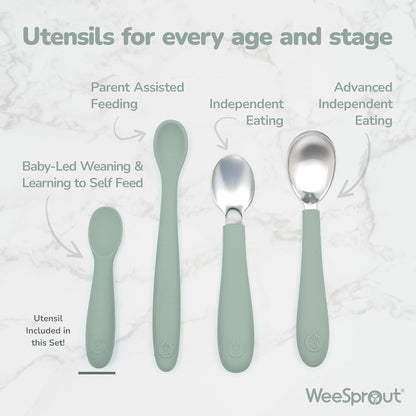 Baby Spoons for Self Feeding 6 Months +, Soft & Durable Silicone Utensils for Sensitive Gums & Teeth, Easy Grip Handles & Shorter Length for Little Hands, 3 Pack + Carrying Case