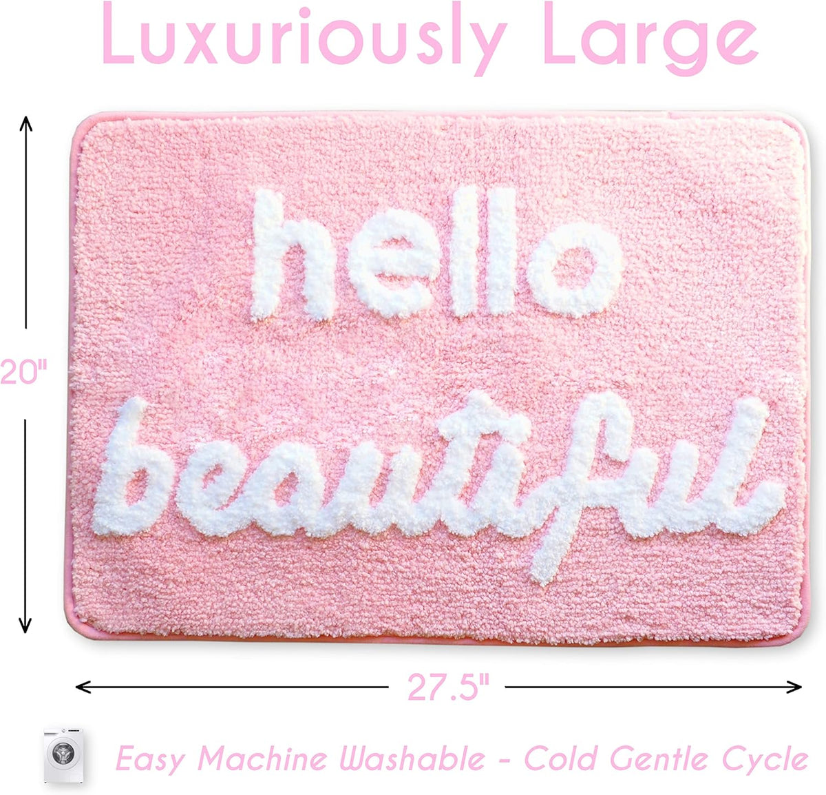 Hello Beautiful Bath Mat Light Pink Blush Peach Coral Cute Bathroom Rugs for Girls You Look Good Gorgeous Funny Shower Fun Bathroom Decor Non-Slip Washable Kids Women