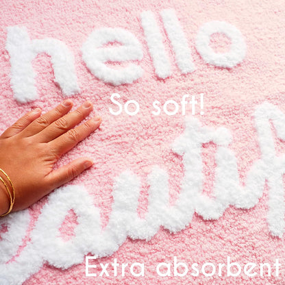 Hello Beautiful Bath Mat Light Pink Blush Peach Coral Cute Bathroom Rugs for Girls You Look Good Gorgeous Funny Shower Fun Bathroom Decor Non-Slip Washable Kids Women
