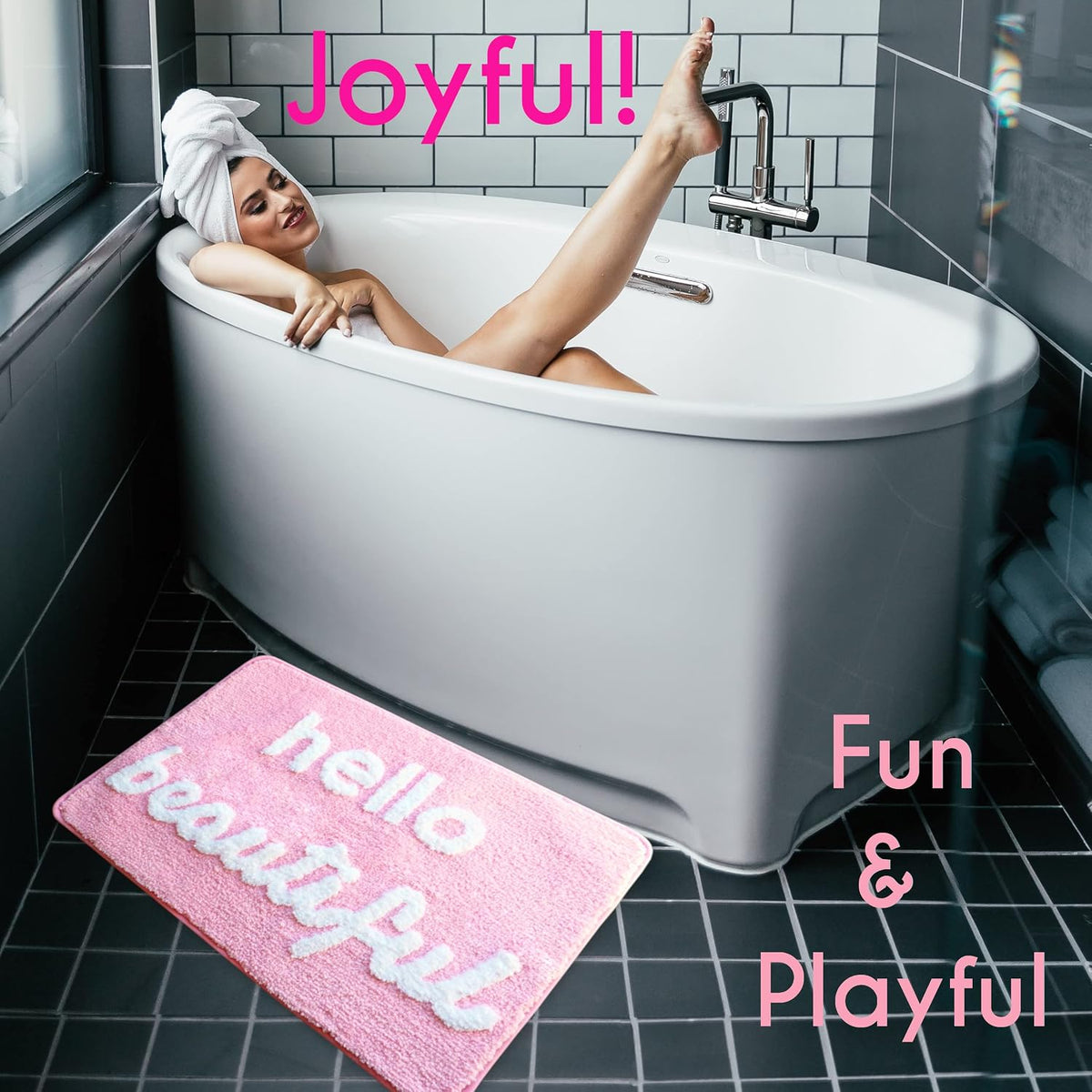Hello Beautiful Bath Mat Light Pink Blush Peach Coral Cute Bathroom Rugs for Girls You Look Good Gorgeous Funny Shower Fun Bathroom Decor Non-Slip Washable Kids Women