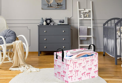 Pink Bowknot Girls Gifts Storage Box Clothes Hamper Basket Collapsible Organizer Bin Toys Shelf Baskets for Home Bedroom Decor
