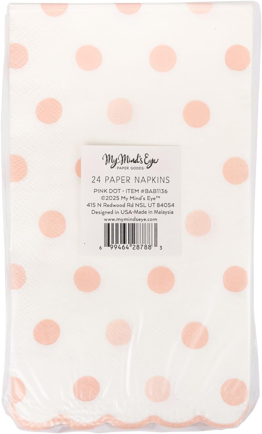 My Mind’s Eye Baby Pink Polka Dot Dinner Napkins – Cute Baby Shower Paper Napkins for Girls Birthday Parties Gender Reveal Celebrations and Dessert Tables – 4.25 x 7.75 Inches, 24 Pack