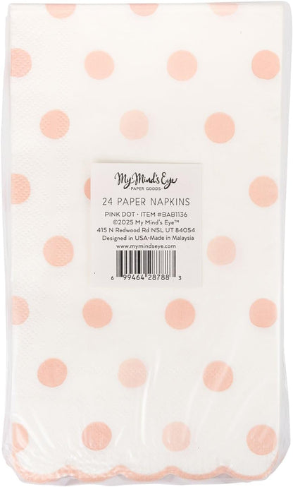 My Mind’s Eye Baby Pink Polka Dot Dinner Napkins – Cute Baby Shower Paper Napkins for Girls Birthday Parties Gender Reveal Celebrations and Dessert Tables – 4.25 x 7.75 Inches, 24 Pack