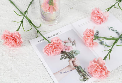 Pink Carnations Artificial Flowers,6PCS Real Touch Faux Flowers 20'' Artificial Silk Carnations with Stems for Wedding Bouquet Party Table Centerpieces Home Decor (Pink)