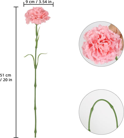 Pink Carnations Artificial Flowers,6PCS Real Touch Faux Flowers 20'' Artificial Silk Carnations with Stems for Wedding Bouquet Party Table Centerpieces Home Decor (Pink)