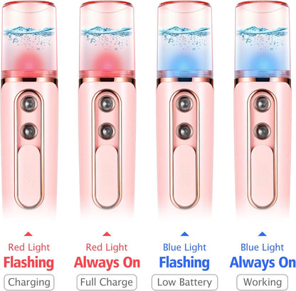 Nano Mister for Eyelash Extensions, Portable Facial Mist Sprayer with 2 Nozzles, 30ml Water Tank - USB Rechargeable Handheld Face Atomizer for Makeup and Skin Hydration - Pink