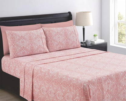 Home 6-Piece Elegant Bed Sheet Set - Full, Soft Pink Paisley