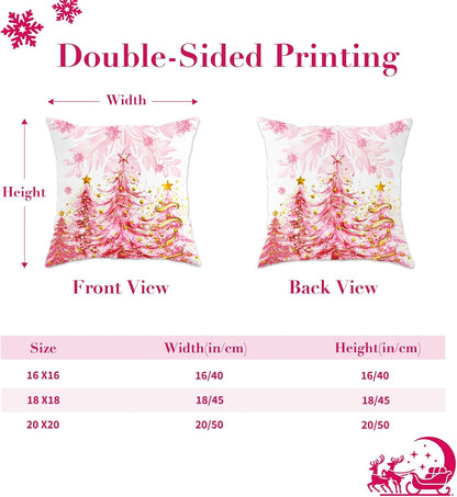 Christmas Pillow Covers 18x18 Set of 4,Cute Snowman Throw Pillow Covers Velvet Pink,Christmas Decor for Home Couch Cushion Sofa Living Room
