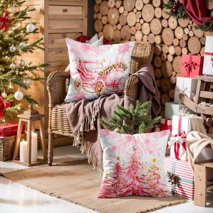 Christmas Pillow Covers 18x18 Set of 4,Cute Snowman Throw Pillow Covers Velvet Pink,Christmas Decor for Home Couch Cushion Sofa Living Room