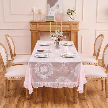 Pink Lace Tablecloth Vintage Table Cloth (Pink,55”x70”,Rectangular)