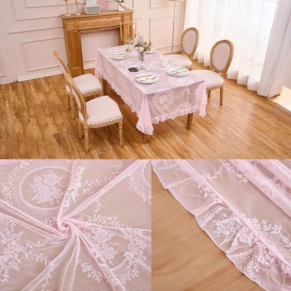 Pink Lace Tablecloth Vintage Table Cloth (Pink,55”x70”,Rectangular)