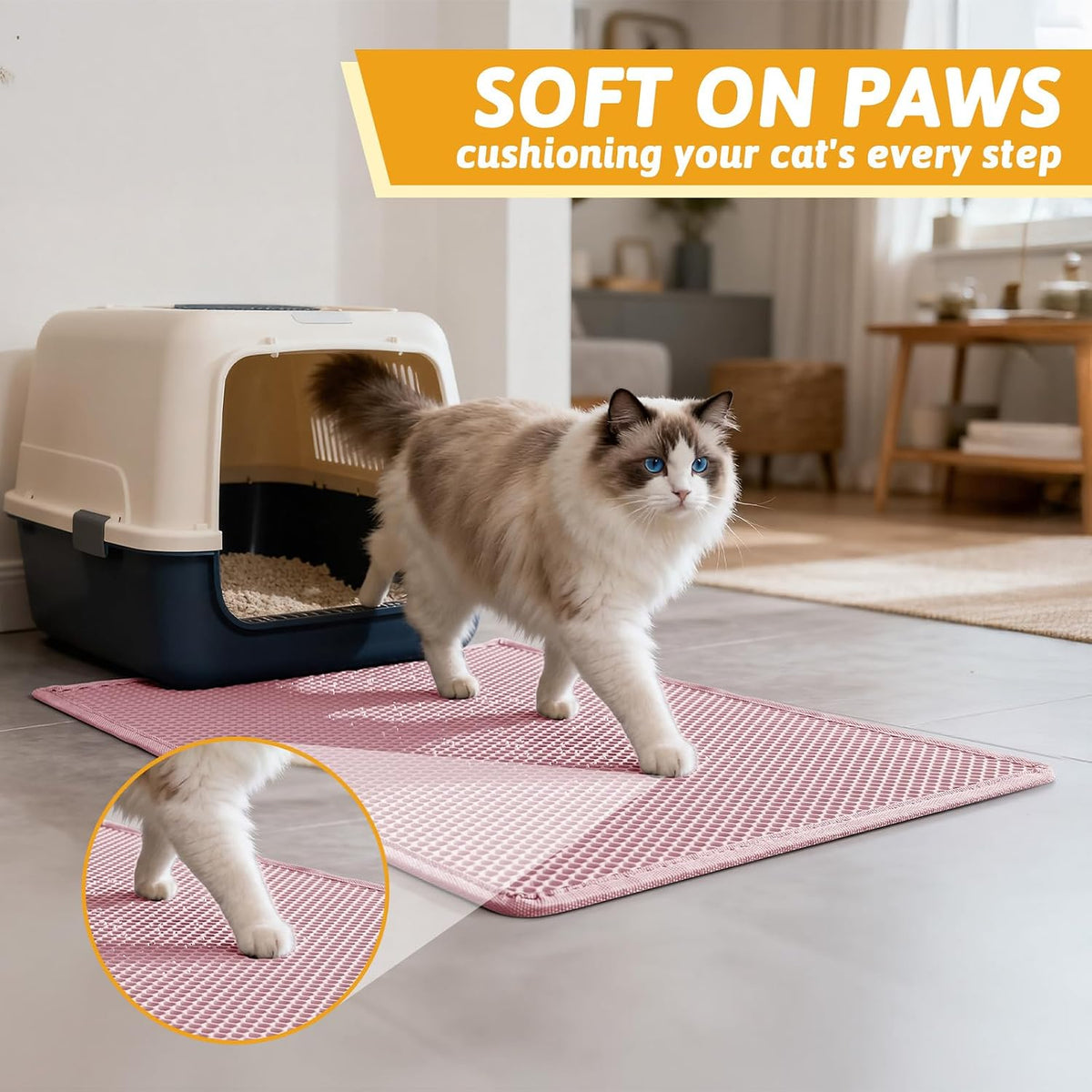 Litter Box Mat, Double-Layer Urineproof Design, 30" x 24" Pink