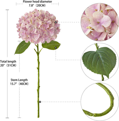 4PCS 20'' Real Touch Hydrangea Artificial Flowers Light Pink Champagne Faux Hydrangeas for Spring Porch Home Wedding Floral Arrangements Outdoor Party Baby Shower Table Centerpiece Xmas Decor