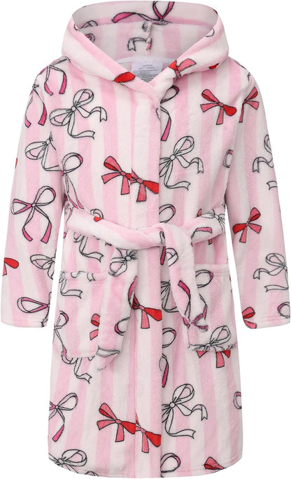 Girls Fleece Hooded Robes Soft Plush Bathrobe for Kids 2-16 Years