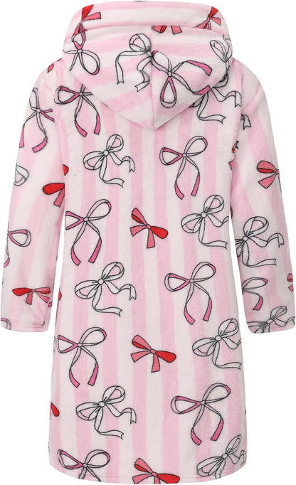 Girls Fleece Hooded Robes Soft Plush Bathrobe for Kids 2-16 Years