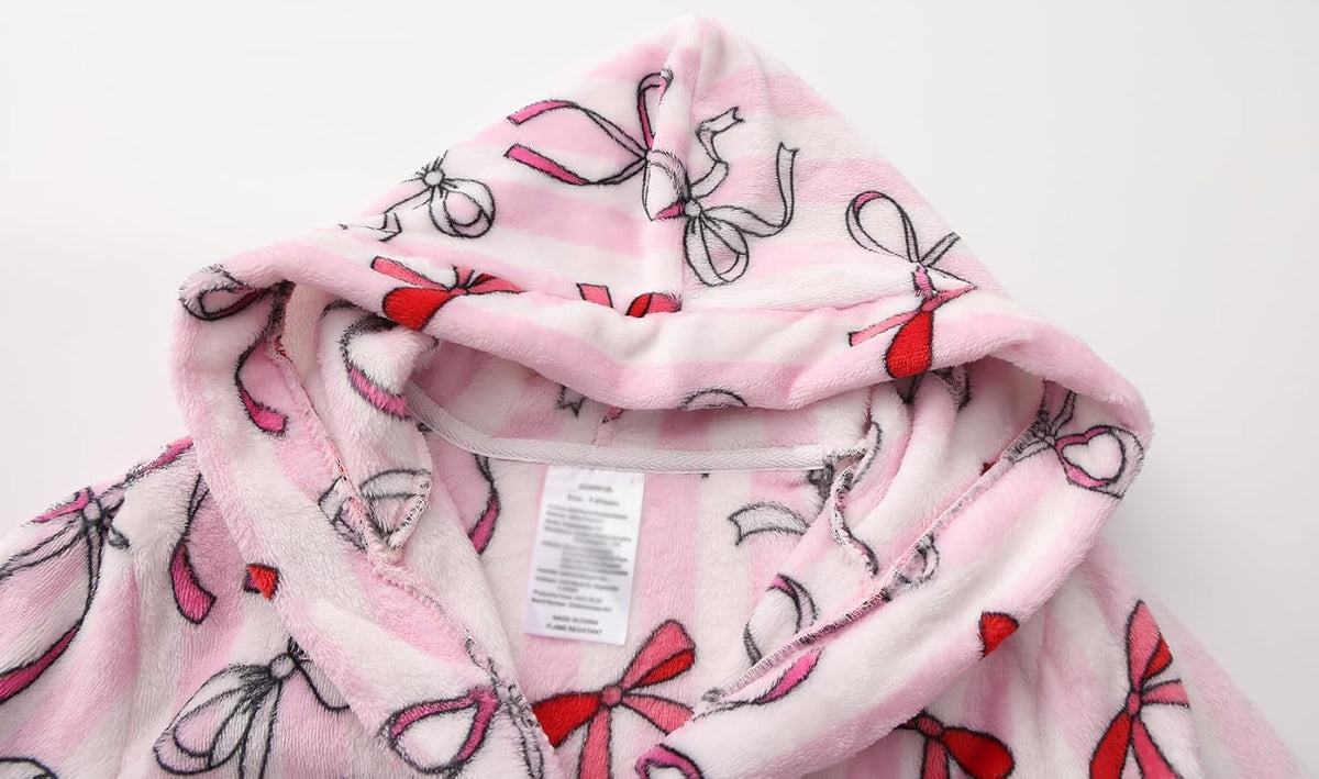 Girls Fleece Hooded Robes Soft Plush Bathrobe for Kids 2-16 Years