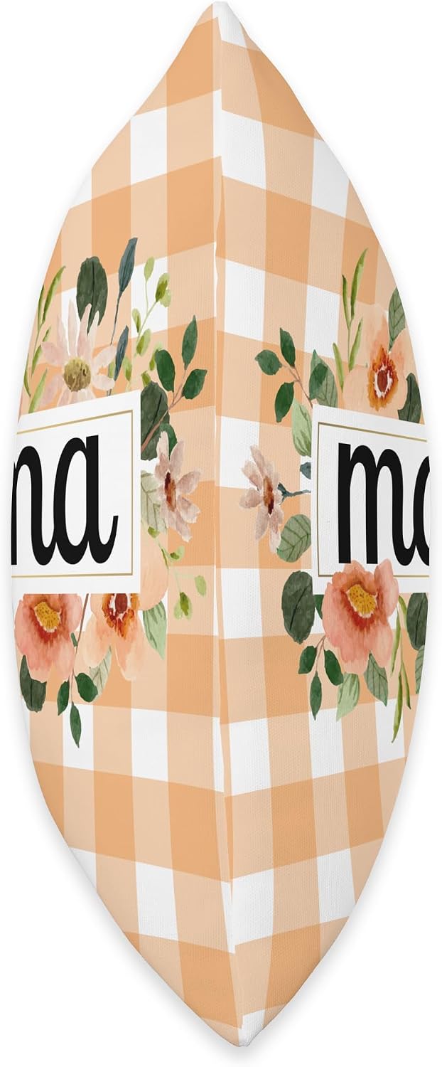 Peach Gingham Check With Peach Flowers For Mama Throw Pillow
