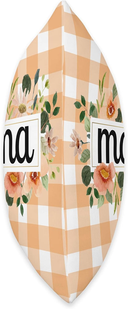 Peach Gingham Check With Peach Flowers For Mama Throw Pillow