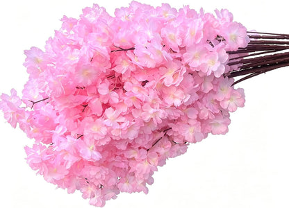50PCS Artificial Cherry Blossom, Silk Cherry Blossom Branches, Realistic Fake Flowers for Weddings, Square Halls, Artificial Trees, Hotel Activities, Living Room Home Decoration (Medium Pink)