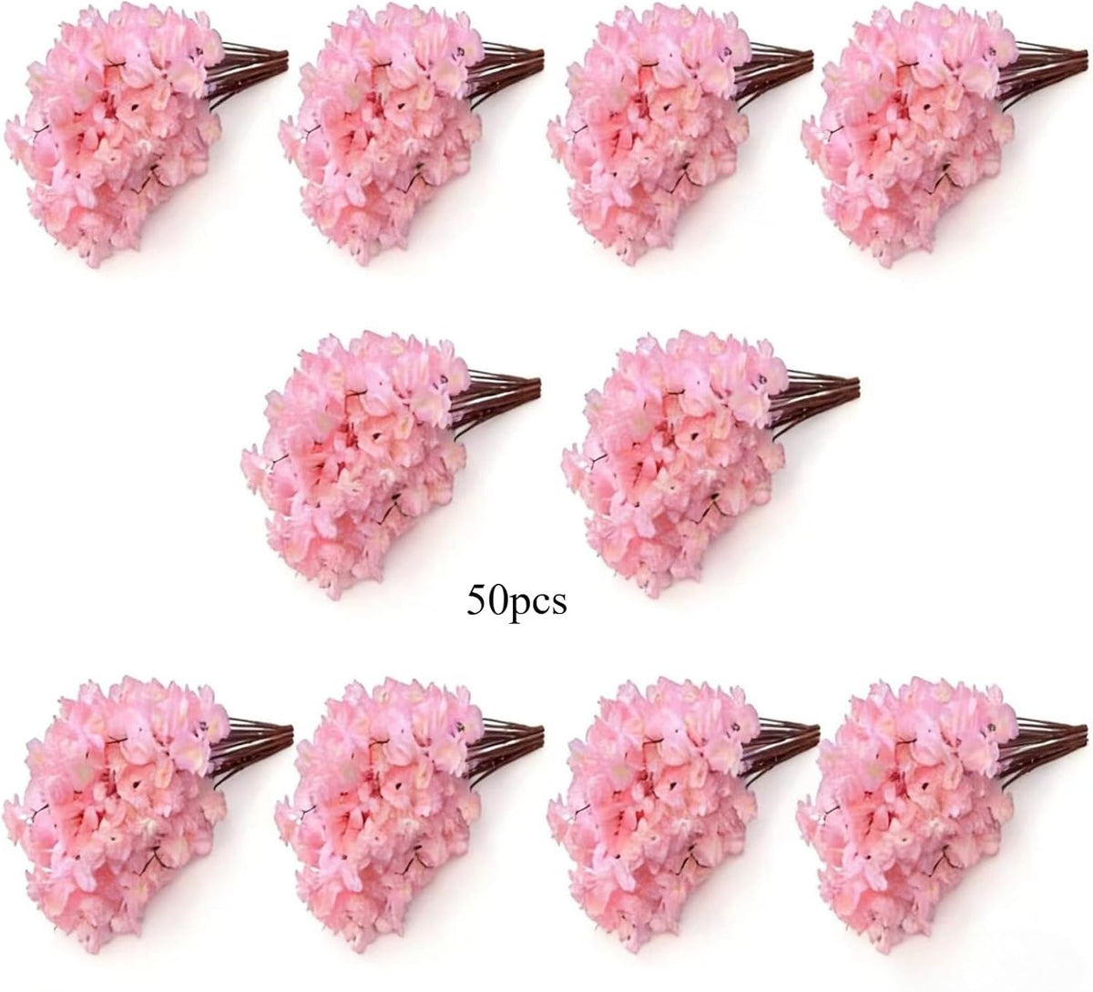50PCS Artificial Cherry Blossom, Silk Cherry Blossom Branches, Realistic Fake Flowers for Weddings, Square Halls, Artificial Trees, Hotel Activities, Living Room Home Decoration (Medium Pink)