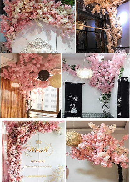 50PCS Artificial Cherry Blossom, Silk Cherry Blossom Branches, Realistic Fake Flowers for Weddings, Square Halls, Artificial Trees, Hotel Activities, Living Room Home Decoration (Medium Pink)