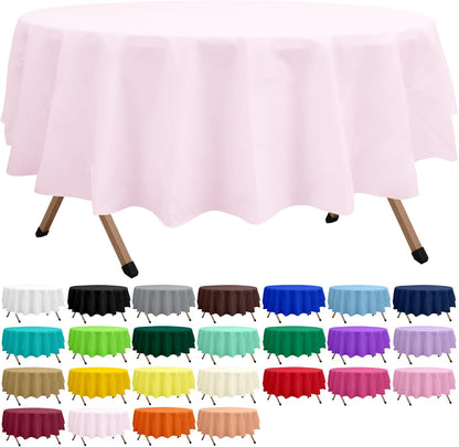 2 Pack Blush Pink Premium Plastic Tablecloth Round 84 Inches Reusable Macaron Pink Decorative Table Cover for Dining, Wedding, Party, Indoor and Outdoor use