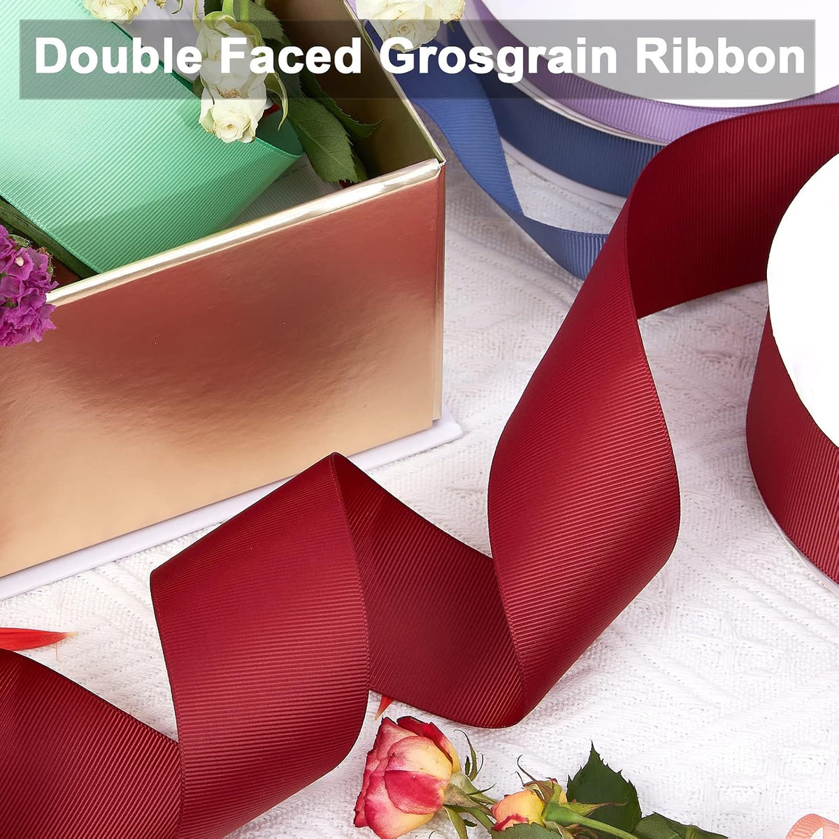 Peach 3/8" X 50 Yards Solid Color Double Faced Grosgrain Ribbon for Gifts Wrapping, Wedding, Party, Crafts
