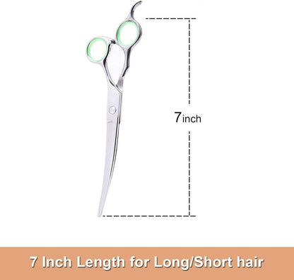 LovinPet Pet Grooming Scissors Professional Dog Cat Grooming Shears with Round Blunt Tip Stainless Steel, Dog Curved Scissors for Grooming Cats Dogs Grooming Tools